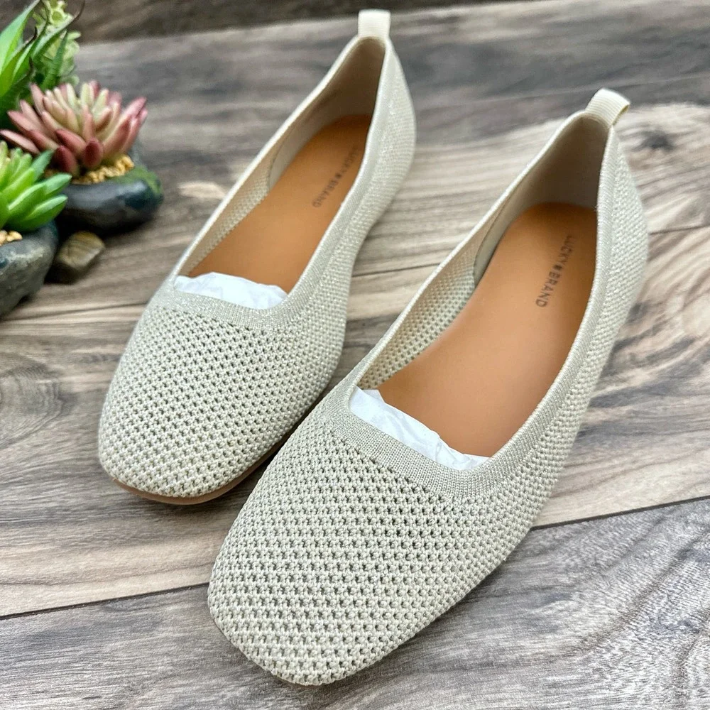 NEW Lucky Brand 9.5M Daneric Metallic Knit Washable Square Toe Ballet Flats - Picture 2 of 11